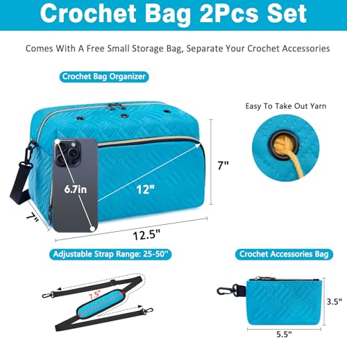 IBFUN Crochet Yarn Knitting Bag 2 Pcs Yarn Storage Organizer Crocheting Bags for Beginners with Shoulder Strap for Knit Accessories Needles Hooks by IBFUN - Image 4