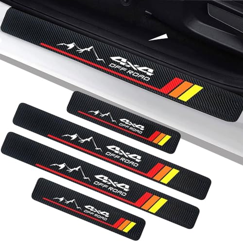 CARSA 4 Pack Tri-Color 3 Color Door Sill Protector,Tri Color Welcome Pedal Front Rear Off-Road Door Guards Step Protector fit for Toyota Tacoma 4Runner Tundra Rav4 Highlander, red 4x4