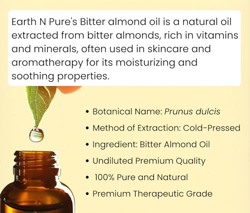 Image of Earth N Pure Bitter Almond Oil (Badam Oil) Cold Pressed, Therapeutic Grade for Body, Skin, Hair 50 ml