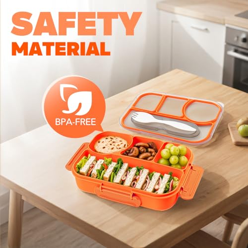 Image of EASYFUN Bento Box Adult, Lunch Box, 4-Compartment Lunch Containers, Drop-Proof, Dishwasher Safe & Made with BPA-Free Materials (Orange)