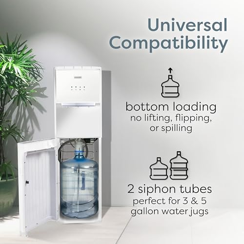 Image of Igloo Bottom-Loading Water Dispenser - Water Cooler Dispenser with Hot & Cold Temperature Settings- Electric Water Dispenser Fits 3 & 5-Gallon Jugs with Child Safety Lock for Home & Office Use- White