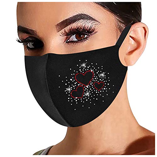 Paijoe 3PC Colorful Rhinestone Drill Fashion Reusable Face_Mask for Adult Women Lovers Couples, Love-Heart Butterfly Diamond Design Washable Breathable Comfort, Breathable Warm Windproof Gift (J)