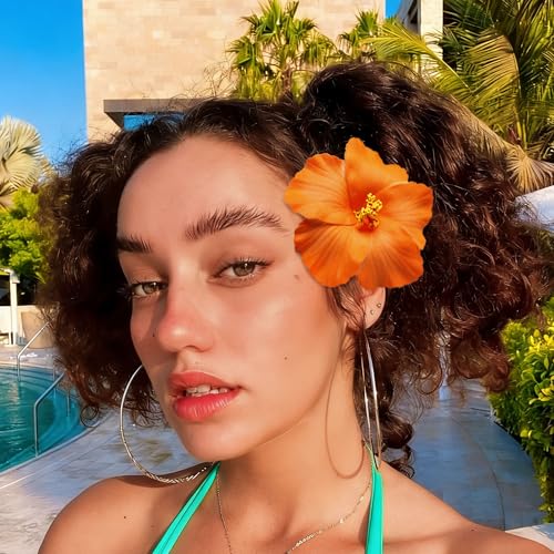 Pinzas para el cabello Hawaiian Flower, set de 4 clips flor Hibisco para mujer, accesorios tropicales para fiestas y vacaciones en la playa miniatura 4