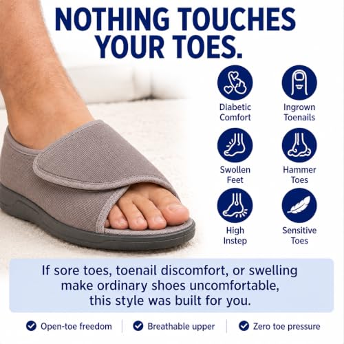 Image of Diabetic Open Toe Slippers, Extra Wide Adjustable House Shoes