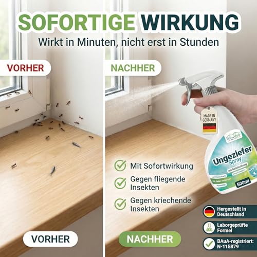 HomeBugProtect Insektenspray & Ungezieferspray 500ml - effektives insektenspray für innenräume & Wohnung - Hilft auch als Spinnespray, Fliegenspray, Fruchtfliegen Spray, UVM.