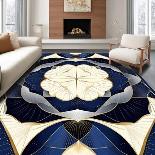 ODIKA Flatwoven High Traffic Area Rug 4x6, Modern Art Deco Octagon Accent Rug with Metallic Sheen, Non Slip, Stain Resistant, Washable Area Rugs for Living Room, Bedroom (Gold, 4x6)