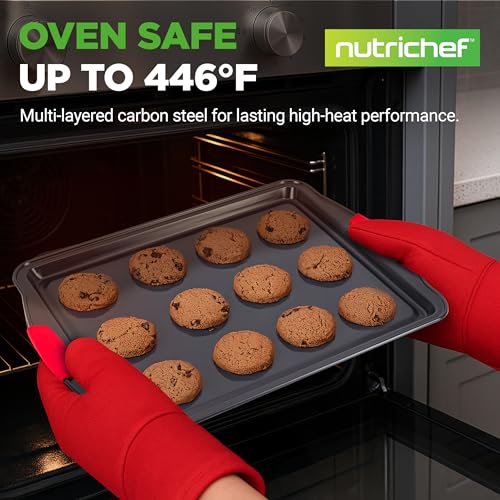 NutriChef 3-Piece Large Nonstick Cookie Sheets for Baking | Premium Food-Grade Carbon Steel, Non-Stick Tray Set with Silicone Handles, Oven Safe up to 446°F | Easy to Clean, 17.2 x 11.8 x 0.7 Inch by NutriChef - Image 2