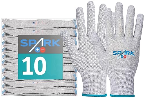 ACE Spark ESD Guante de Trabajo Antiestático - 10 Pares de Guantes de Protección para PC - EN 388/16350-09/L (Pack de 10)