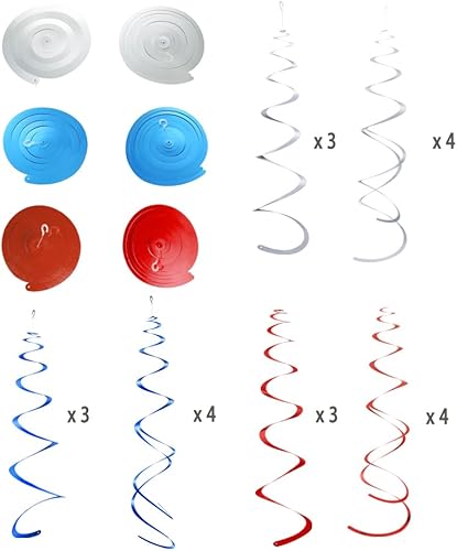 Miniatura 10 de MOWO Decoración colgante de espiral de aluminio naranja y azul real para cumpleaños, graduación, Año Nuevo, suministros de fiesta de Halloween,