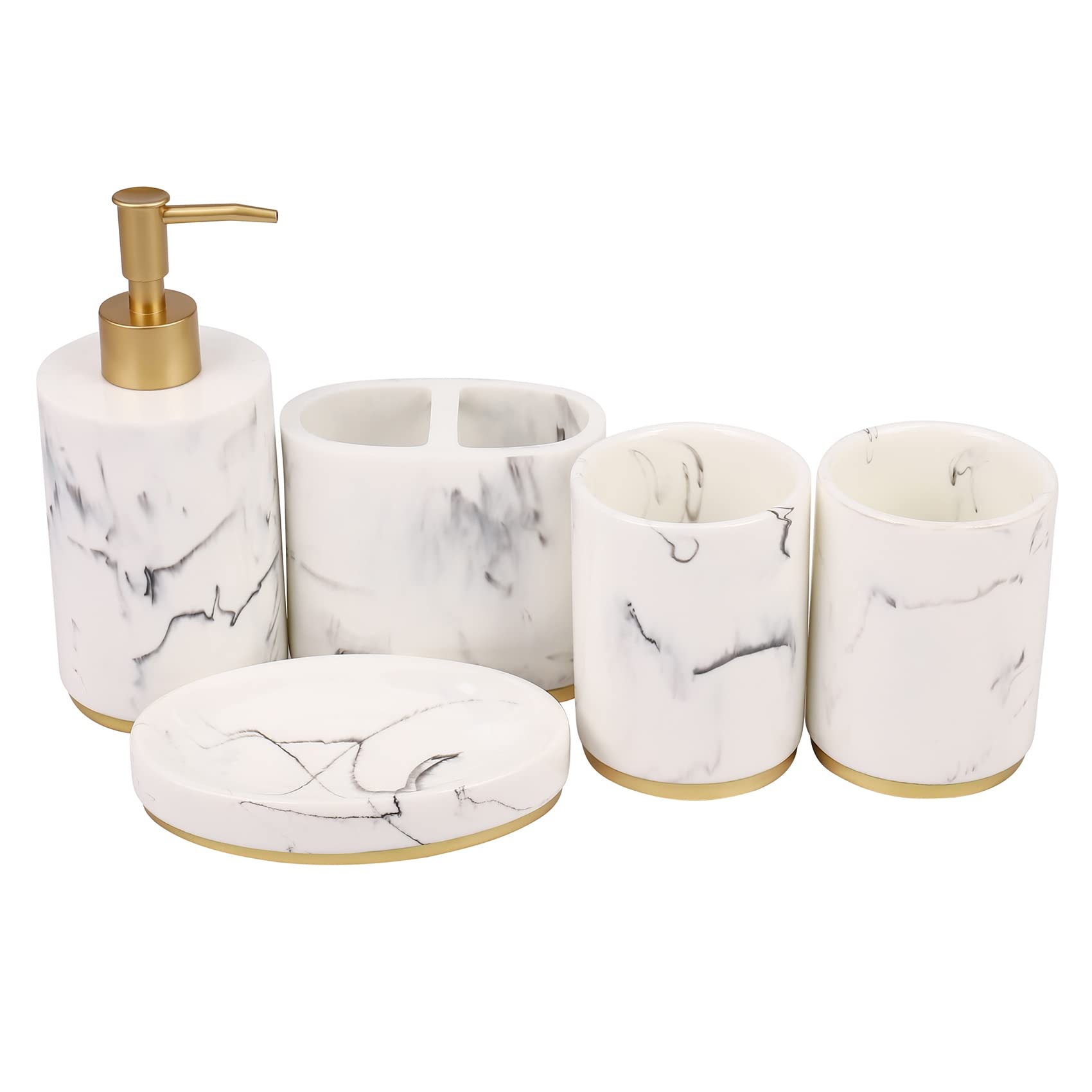 de accesorios de baño, conjunto de baño de 5 piezas, colección de juegos de baño, bomba dispensadora de jabón de mármol, soporte para cepillo de dientes, jabonera