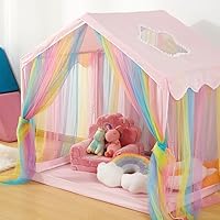 Kids Play Tent for Girls, Large Indoor & Outdoor Playhouse with Rainbow Mesh & Star Shape Window, Imaginative Toddler Game Tent for Kids Ages 3-8, Portable Children's Fort