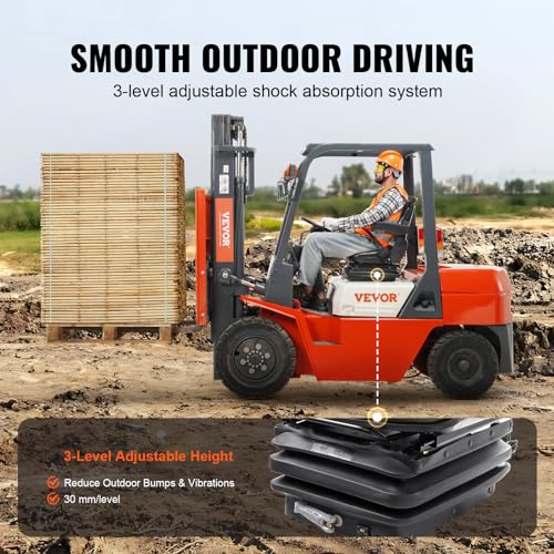 Miniatura 3 de Vevor Asiento Universal Para Carretilla Elevadora Asiento De Tractor Plegable Respaldo Ajustable Con Cinturón De Seguridad Reposabrazos 3 Niveles Absorción De Impactos Para Cargadora Excavadora