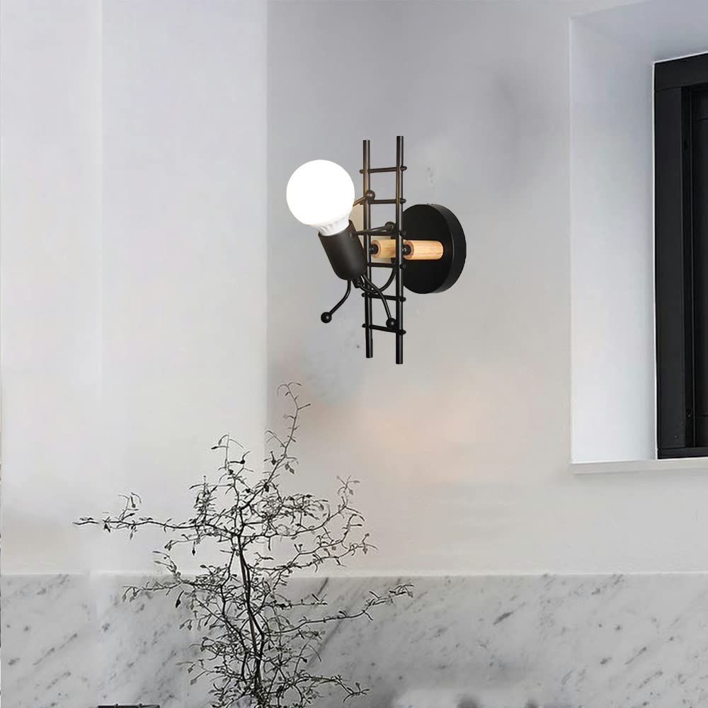 Créatif Applique Murale Métal Interieur Simple Éclairage Lampe de Mur E27 Luminaire pour Chambre à Coucher Chambre D'enfants Couloir Restaurant, Noir
