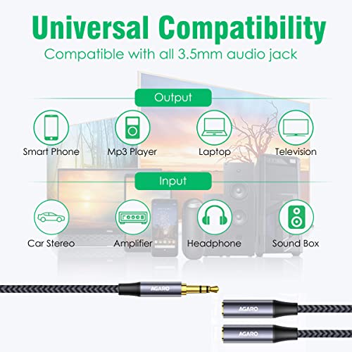 Image of AGARO Headphone Splitter TRRS Audio Splitter Headset AUX connector Adapter Y Splitter Cable Stereo Male to 2 Female Separate Compatible With PS4 X Box One Laptop Phone PC Gaming Headset Silver, 30 Cm