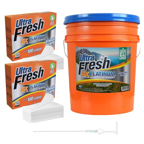 Image of Ultra Fresh 6X Platinum 5 Gal Laundry Detergent, Mountain Fresh Bundled with 2 Pack Platinum 6X Laundry Detergent Sheets with Fresh Scent