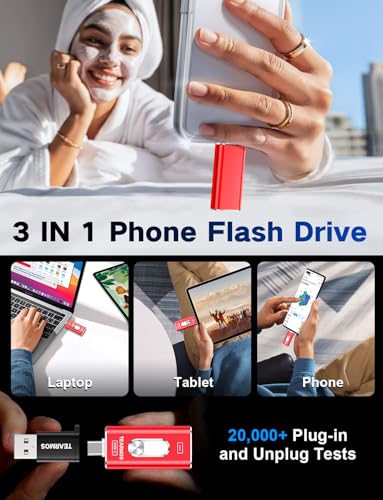 Image of 256GB Photo Stick for iPhone Flash Drive, Memory Stick Phone Storage for Photos and Videos Files Backup, Compatible with iPhone iPad Android PC, Plug & Play, No App Required (Dark Red)