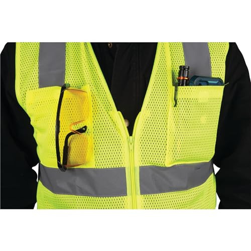 Image of Performance Tool W1580 High-Visibility Reflective Safety Vest, Chest Pockets, Zip Closure, Neon Yellow