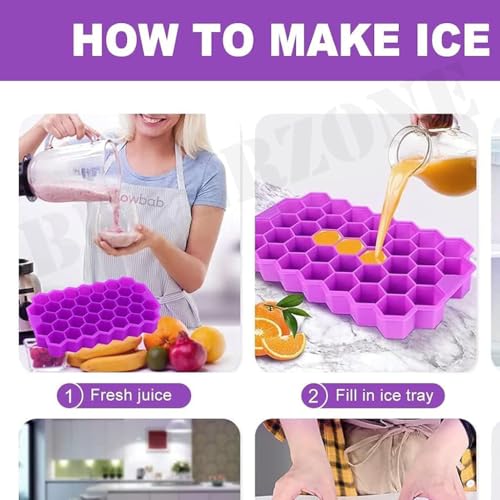 Image of 6 Pack Silicone Ice Cube Trays with Lids Easy-Release Hexagon Ice Maker for Freezer, Reusable Food-Grade Ice Molds for Cocktail Bar, Whiskey, Iced Coffee & Home Kitchen, BUYERZONE (Multi Color)