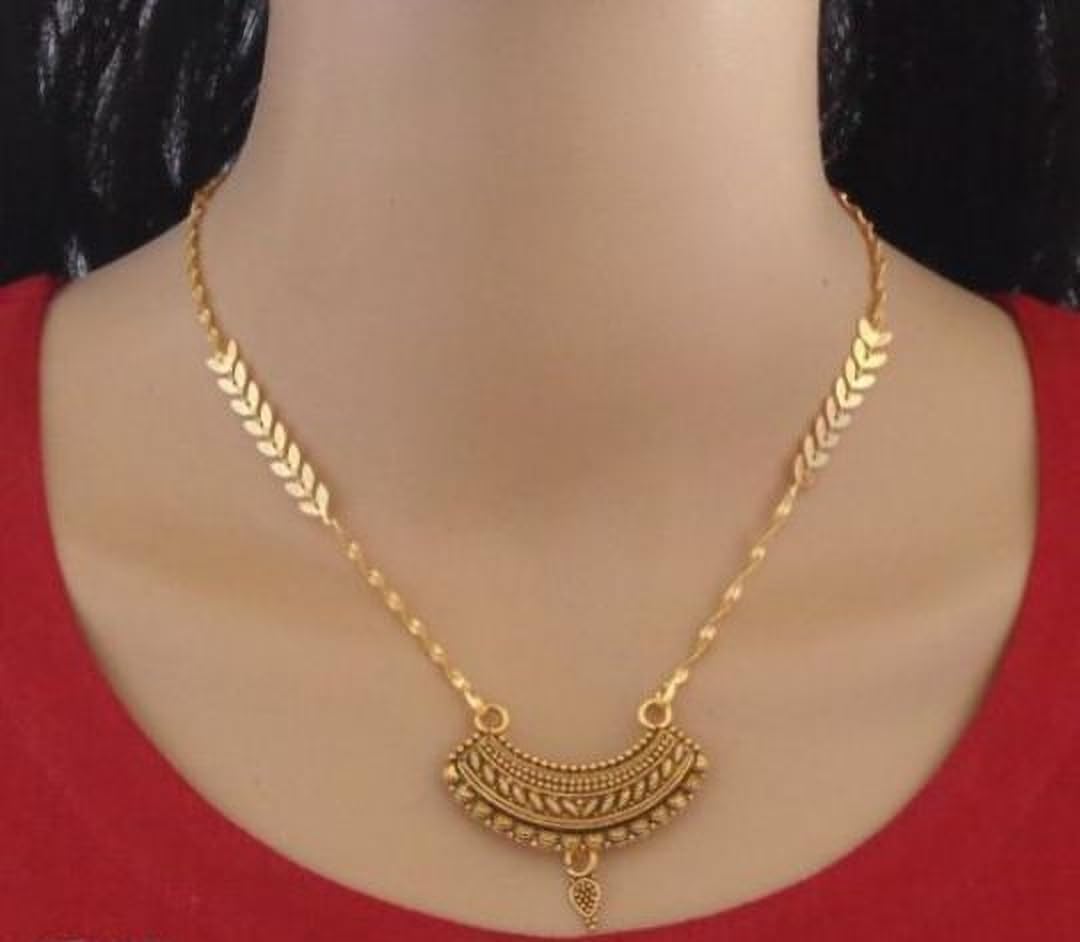 Ethenic Oxidised Gold Pendant Black Beads Short Mangalsutra (18 Inch) Brass Mangalsutra F_SM-719 Oxidized-image-25