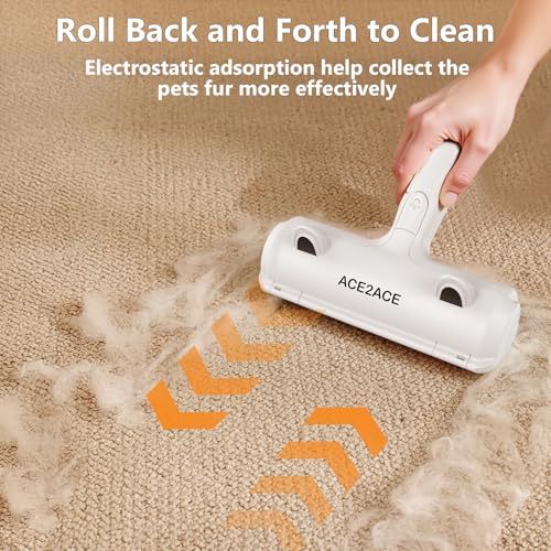 Image of ACE2ACE Pet Hair Remover, Reusable Lint Roller for Cat and Dog Hair, White | Self Clean Cat Hair Remover with Dust Bin, Dog Hair Remover for Couch, Furniture, Carpet, Sofa and Bedding