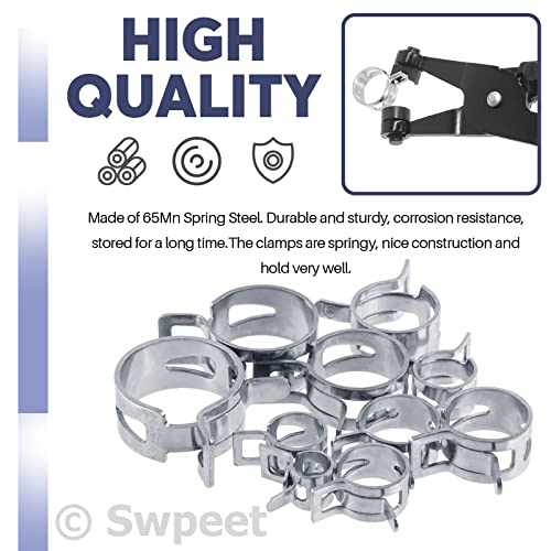 Swpeet 121Pcs 7-22mm Dacromet Spring Band Hose Clamps with Swivel Flat Band Fuel Hose Clamp Plier Assortment Kit - Image 3