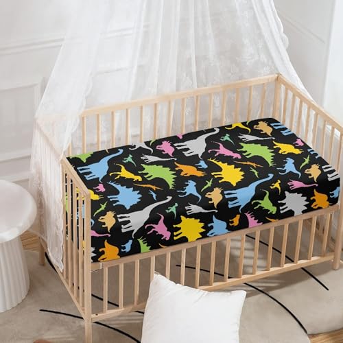 Image of Colorful Dinosaur Baby Crib Sheets Fitted Crib Sheets Kid Crib Fitted Sheets Crib Cover Single Pack 28 inchx52 inch for Boys Girls