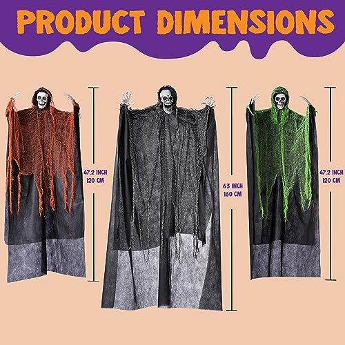 Image of JOYIN 3 Pcs Halloween Hanging Grim Reapers, one 63 inch Two 47 inch Grim Reapers, Halloween Skeleton Outdoor Decoration Flying Ghost for Haunted Haunted House Prop, Party Supplies Decor
