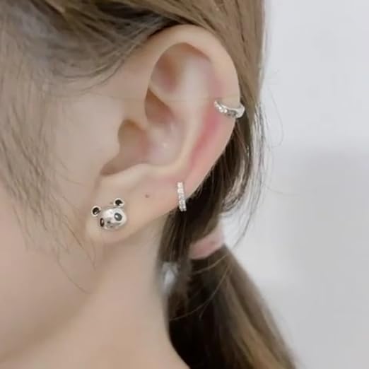 Orecchini Panda In Argento Sterling 925 | Design Panda Rosso Con Bambù | Regalo In Scatola