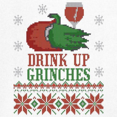 Camiseta com gola V Drink Up Grinches Ugly Sweater Christmas Party Drinking Tee, Branco, M