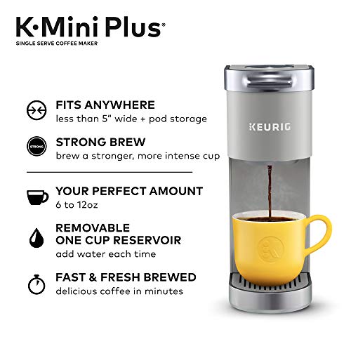 Keurig K-Mini Plus Coffee Maker, Single Serve K-Cup Pod Coffee Brewer, 6 To 12 Oz. Brew Size, Stores Up To 9 K-Cup Pods, Studio Gray #TOP1