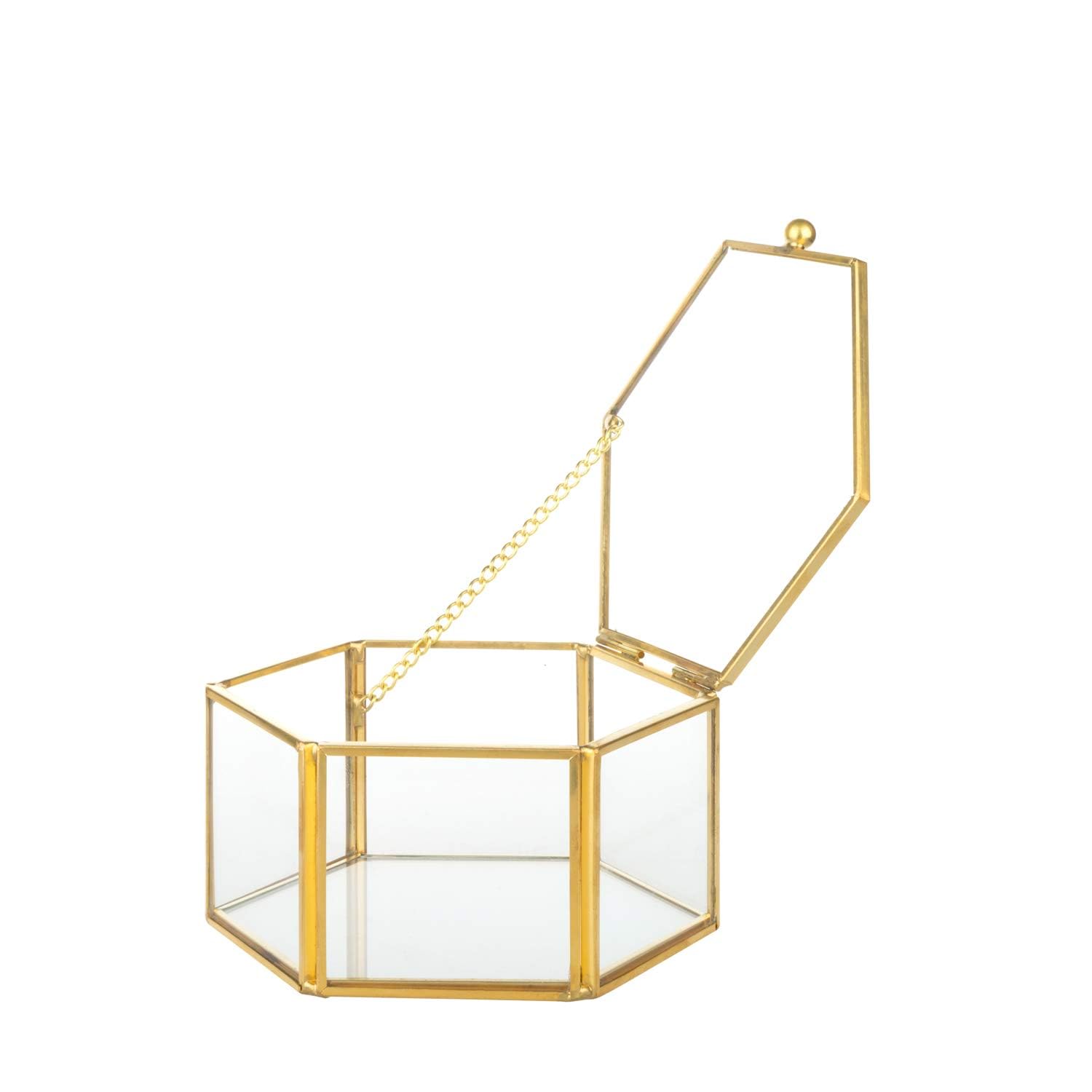 Feyarl 4.72inch/12cm Jewellery Box Glass Decorative Box Trinket Box Ornate Ring Earring Jewelry Display Box (Gold)