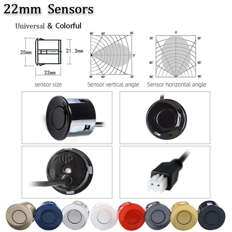 Sensores de aparcamiento con monitor de marcha atrás automático Parktronic, 4 sensores, detector de radar, pantalla de retroiluminación, sensor de aparcamiento (dorado) (rojo)