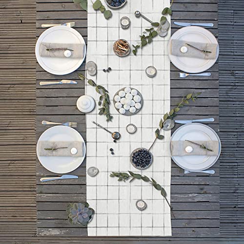 Laulgpoha Pure Linen Checkered Table Runner - 108" Extra Long, Farmhouse Runner - For Dining Room, Summer - Pre-Washed, 14 X 108 Inches, Organic French Flax #TOP3