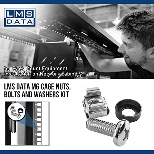 LMS Data M6 Cage Nuts, Bolts and Washers Kit - for Patch Panel Rack Mount Equipment Data Network Cabinets Size 19 Inch and 10 Inch (50, Nickle)