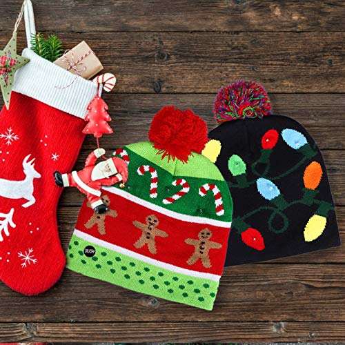 image for MGparty 2 Pack Christmas LED Light-up Knitted Beanie Hat Colorful with