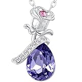 Cyber Monday Deals NEEMODA Purple Crystal Pendant Fashion Necklace for Women White Gold Plated Rose Flower Jewelry Gifts
