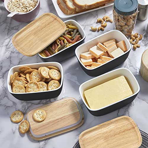 Alelion Butter Dish With Lid - Ceramic Butter Container With Lid For Countertop, Large Butter Keeper Crock Perfect For West Or East Coast Butter, Holds Up To 3 Butter Sticks, Black #TOP4