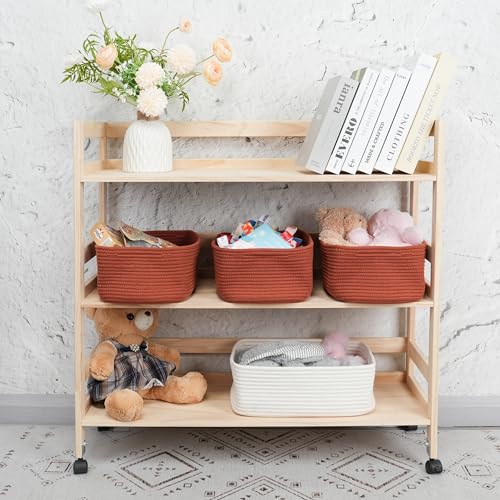 XUANGUO Small Woven Storage Baskets 12“X8”X5“ Decorative Rope Bins for Organizing Shelves, Closets, and Toys, Empty Gift Baskets, Cute Organizer Basket for Home and Office (rustic, regular)
