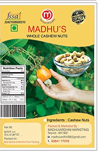 Image of MADHUS CASHEW 1kg 500gmx2 / KAJU 1KG / WHOLE CASHEWS /PANRUTI KAJU /DRY FRUITS NUTS /cashews 1000GM / KAJU 1KG /Whole cashews /Cashew 1kg /Dry fruits Cashew /kaju /Panruit cashews /cashews nut 1kg