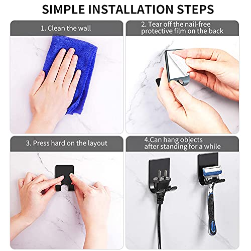 2 Stück Rasierer Halter Haken, VOSSOT Wandmontage Selbstklebend ohne Bohren Dusche Haken, Schwarz Edelstahl Mehrzweckhaken, Nassrasierer Halter Set für Zuhause Küche Badezimmer Büro - Image 7