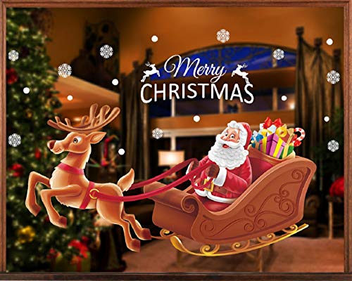 Tuopuda Natale Adesivi per Finestre Vetrofanie Natalizie Addobbi Natale Decorazioni Adesivi Murali Fiocco di Neve Babbo Natale Bianco Alce Statico Vetrina Porta Decorativi Christmas Decor