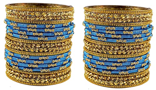 Image of NMII Glass and Silk Thread Zircon Gemstone Bangle Set For Women /Girls