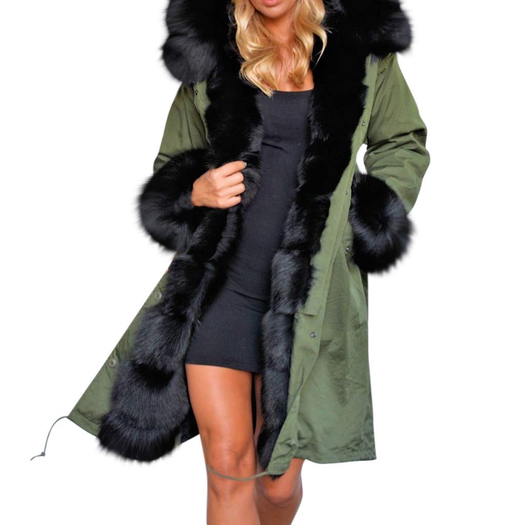 Smoxx Ladies Parka Down Jacket,Windbreaker Jacket Winter Down Coat Puffer Thickened with Fur Hoodie Relaxed Fit Green