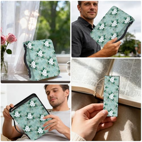 Housse de protection en cuir fleurs blanches pour document et livre - 6