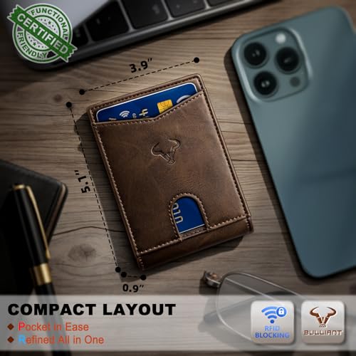 Image of BULLIANT Men Slim Leather Pocket Wallet Bill Holder 11Cards-Genuine Leather | RFID Blocking | Easy Access | Gift Boxed