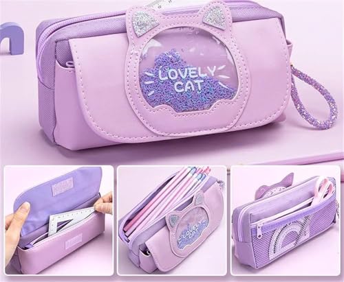 Image of DEOXY Lovely cat Pencil Case for Kids - Dear Cartoon Large Capacity Zipper Pencil Case for Kids Pen and Pencil Bag for School Boys, Girls, Stationery Storage Box (Lovely cat)