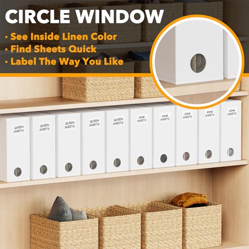Image of SpaceAid 10 Pack Bed Sheet Organizers and Storage, Foldable Sheet Organizer for Linen Closet, Sheets Set Folder Keeper with Window XL (Queen & King Size) Organizing Bedding Container, White