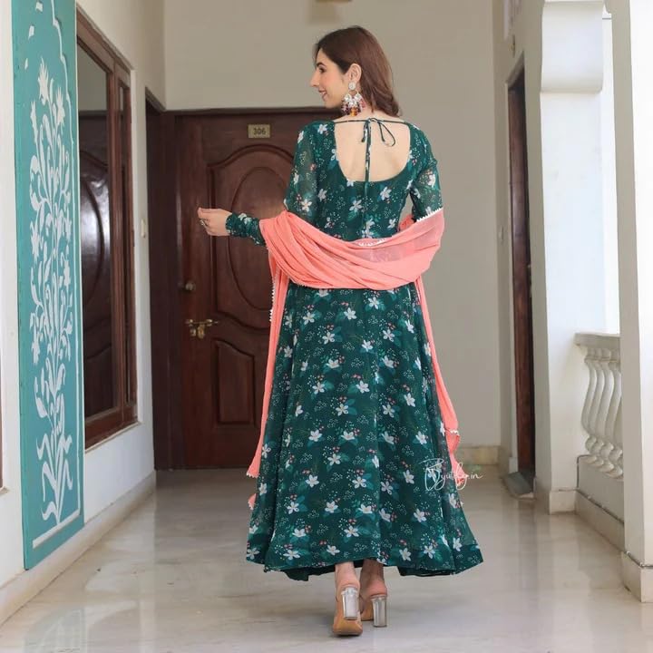 Image of KD Women Pure Georgette Floral Print Anarkali Kurta Pant Set with Dupatta Anarkali Kurti for Women