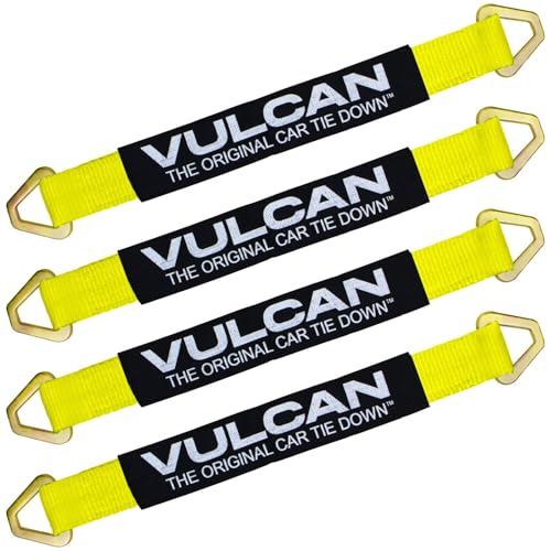 VULCAN Tie Down Axle Straps with Wear Pad - 4 Pack - Classic Yellow - 3 300 Pound Safe Working Load