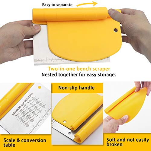 Dough Blender and Bench Scraper Set - Heavy Duty Stainless Steel Dough Blender - Multifunctional Bench Scraper with Cleaning Brush - Professional Dough Cutter Tool for Pastry, Pizza, Bread and Butter - Thumbnail 5